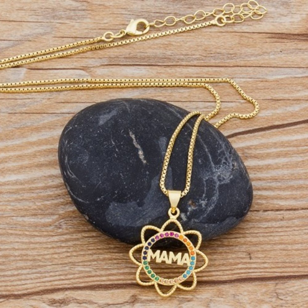 Mama Sunflower & Rainbow Crystals Necklace - Gold Plated Copper & Crystals - Picture 9 of 13